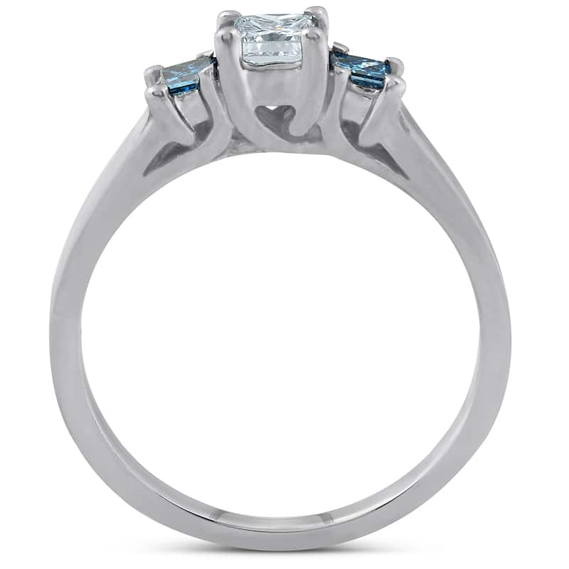 1/2ct Princess Cut Treated Blue & White Diamond 3-Stone Engagement Ring Gold
