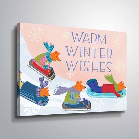 ArtWall Sledding Foxes Gallery Wrapped Canvas