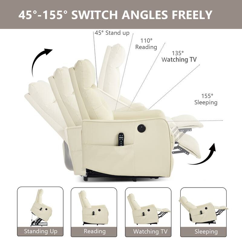 Power Lift Recliner Chair with Massage & Heat, PU Leather Single Motor Heavy Duty Recliner Chair, Lounge Chair with USB Port