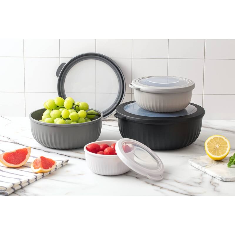 COOK WITH COLOR Prep Bowls with Lids- Wide and Deep Nesting Plastic Mixing Bowl Set with Lids 8 Piece Set, Black/White