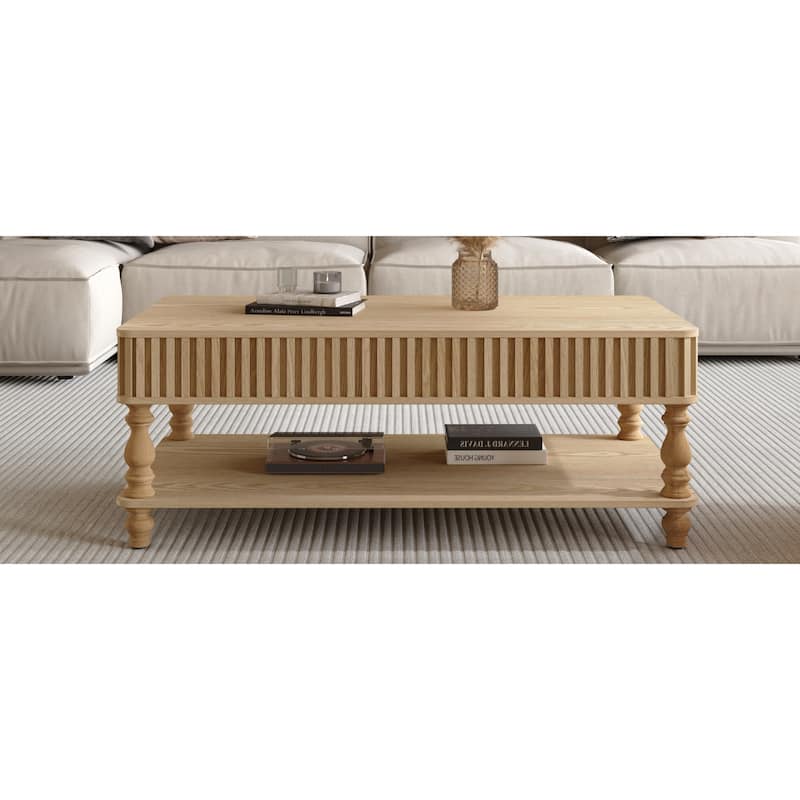 Roomfitters 47" Lift Top Coffee Table, Solid Wood Fluted Center Table with Roman Legs & Hidden Storage