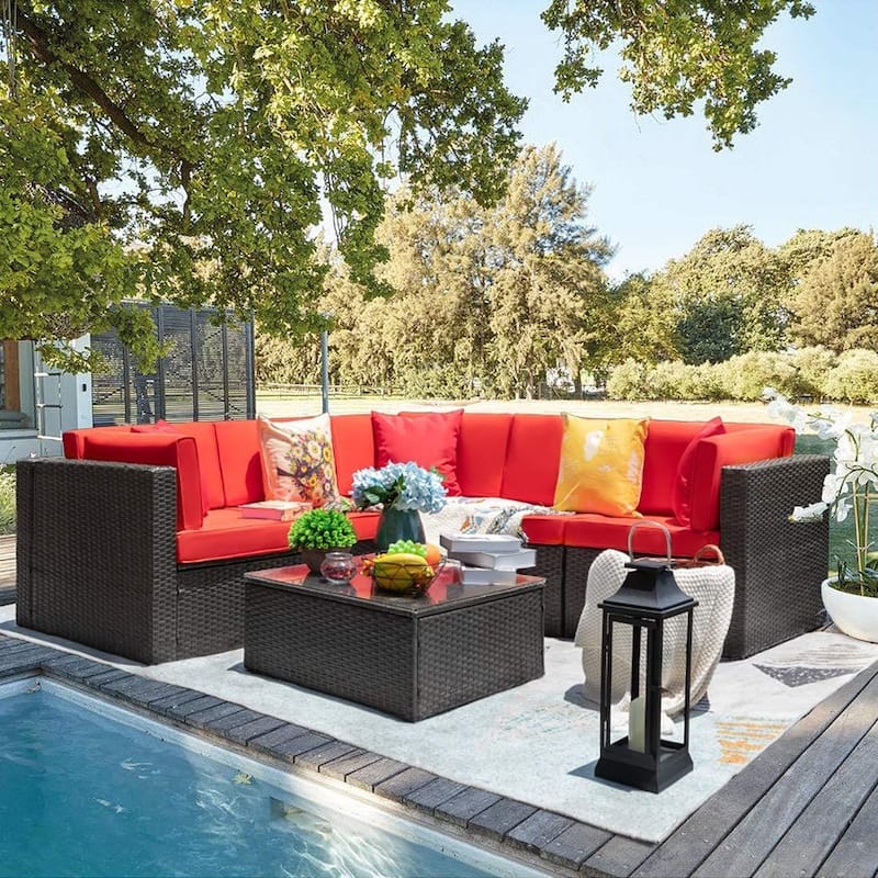Homall 6-piece Rattan Wicker Outdoor Patio Furniture Set - Red
