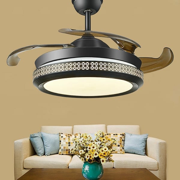 slide 2 of 15, 42Inch Black Retractable LED Ceiling Fan With Remote Control