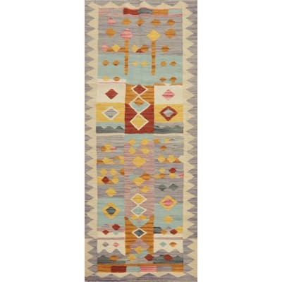 Hand Woven Oriental 100% Wool Carpet Southwestern Tribal Multi-Colored Kilim Runner Rug - 5' 8'' X 2' 2''