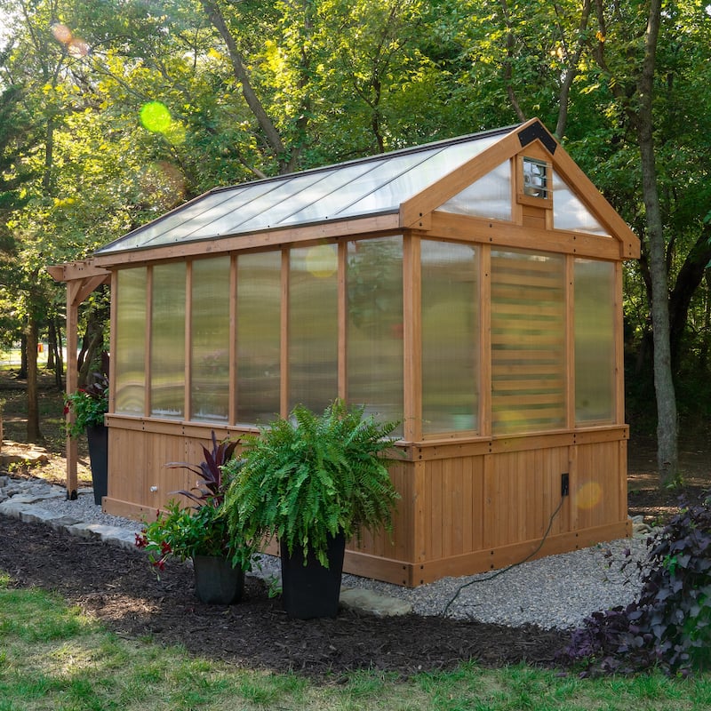 Backyard Discovery Bellerose 11'x7' Cedar Wood Greenhouse with Pergola - 14'8" x 7'4"