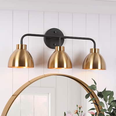 Modern 3-Light Black Gold Bathroom Vanity Lights Metal Wall Sconces - 22" L x 7" W x 9" H