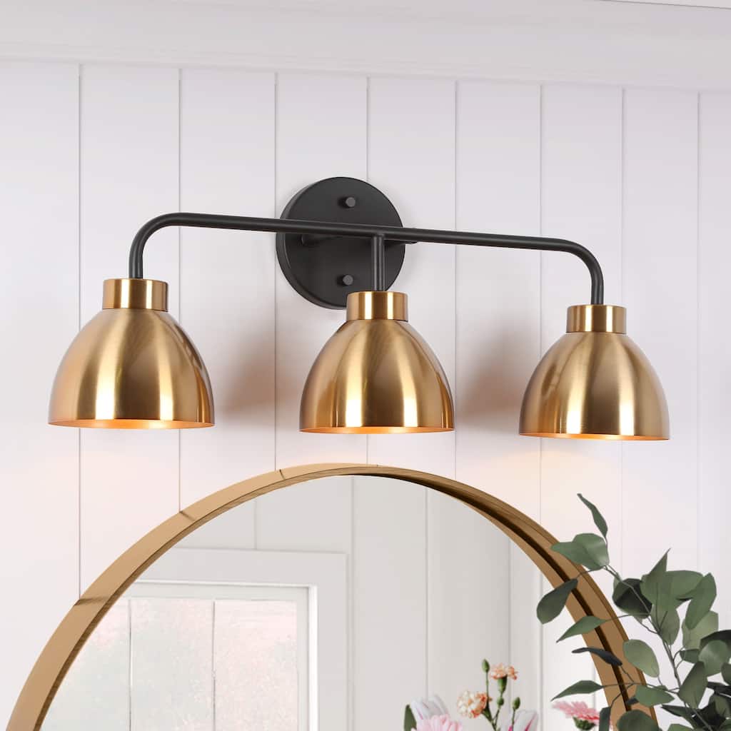 Modern 3-Light Black Gold Bathroom Vanity Lights Metal Wall Sconces - 22" L x 7" W x 9" H