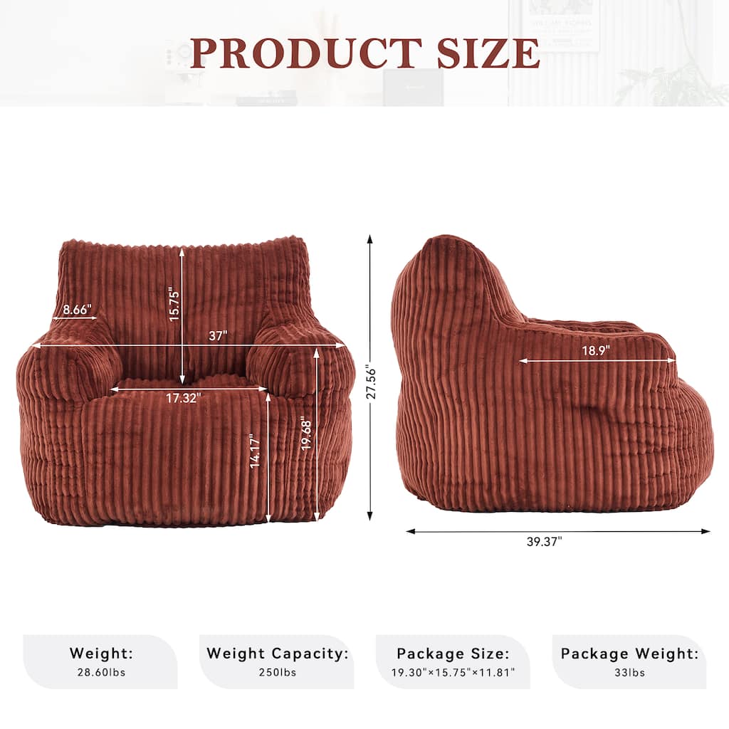 Soft Fluffy Corduroy Fabric Bean Bag Chair Filled With Memory Sponge