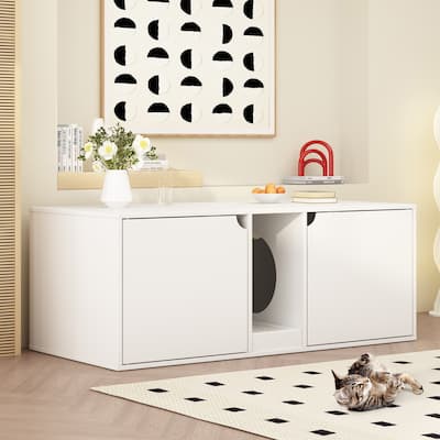 Dual-Compartment Cat Litter Box Enclosure Multi-Functional Furniture
