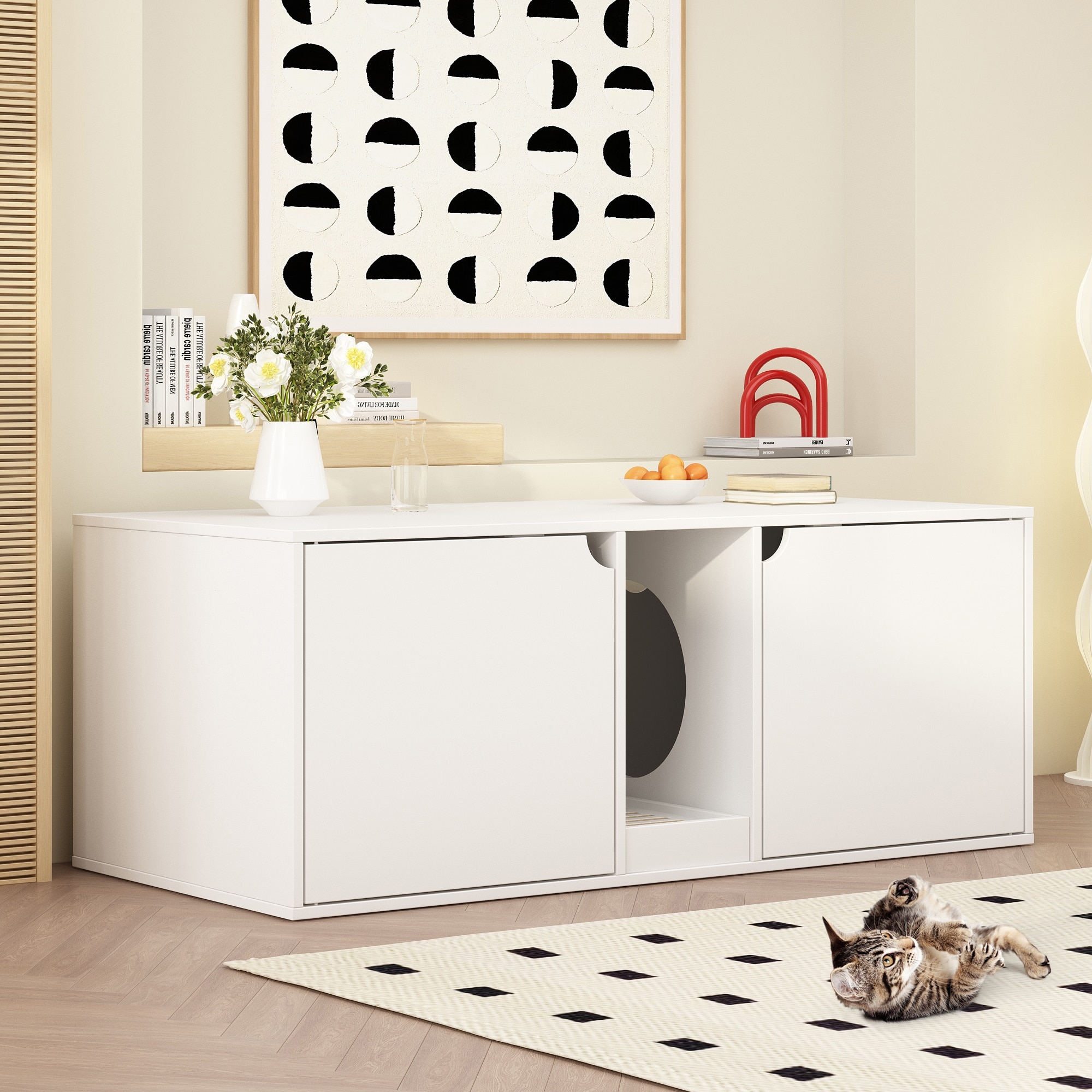 Dual-Compartment Cat Litter Box Enclosure Multi-Functional Furniture