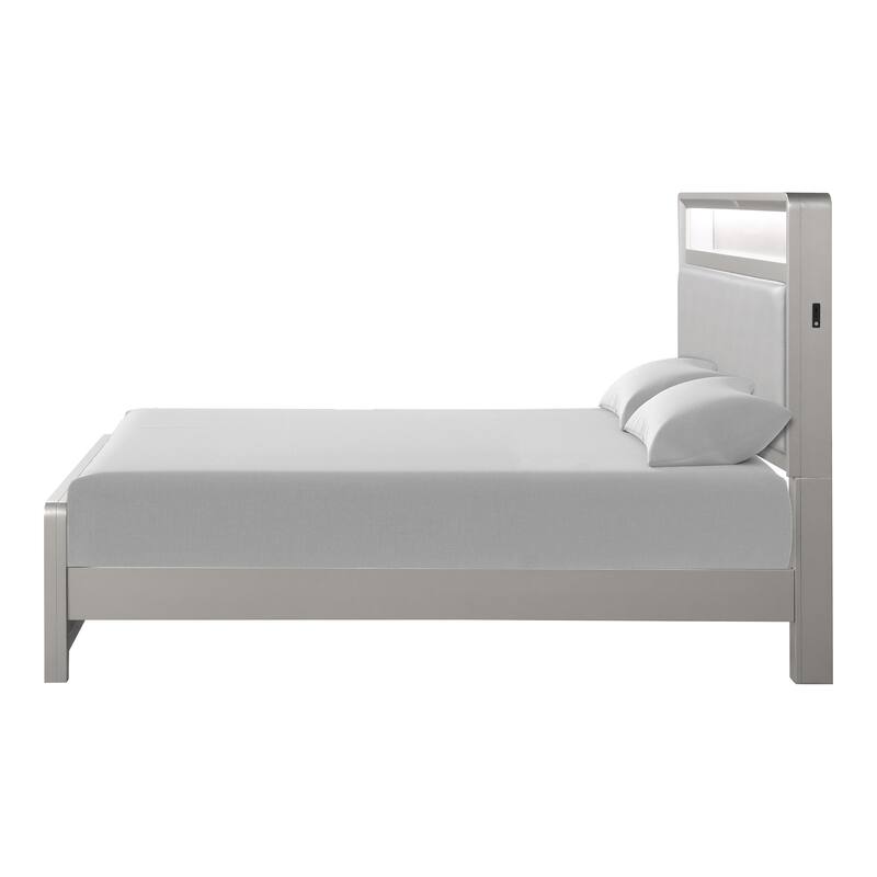 Furniture of America Milandra Modern 5-Piece Champagne Solid Wood Panel Bedroom Set with LED Light