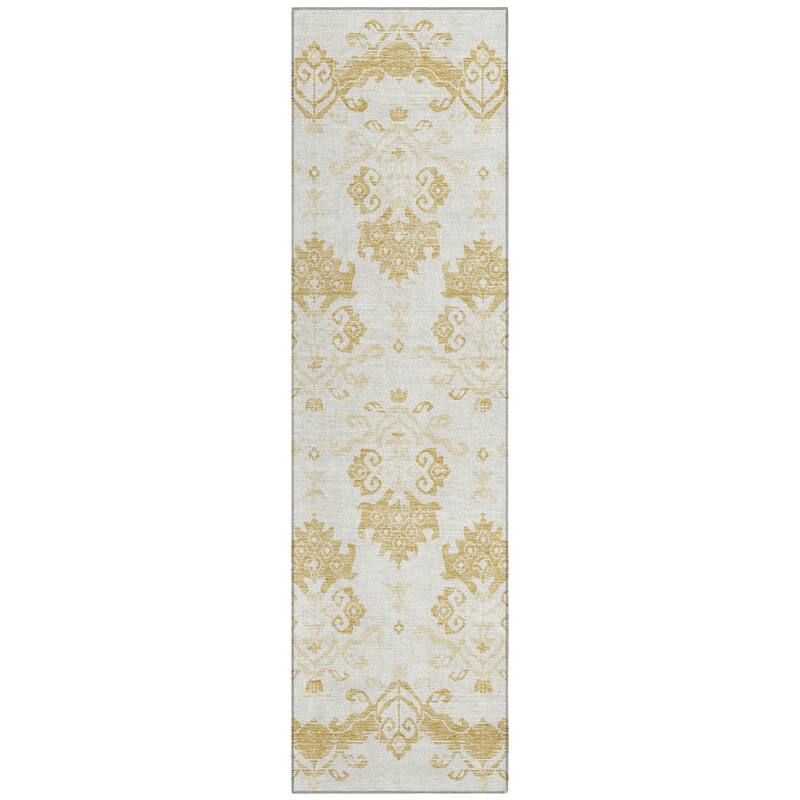 Machine Washable Indoor/ Outdoor Chantille Damask Medallion Rug