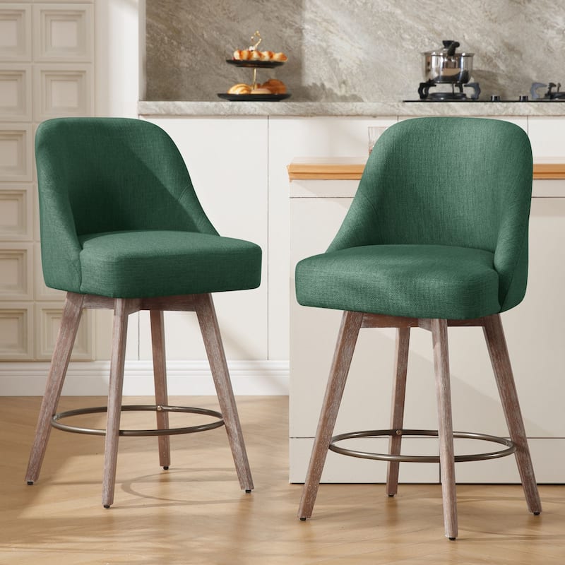26" Counter Height Swivel Bar Stool, Upholstered Counter Stools - 39.37" (H) x 22.44" (D) x 21.65" (W) - Set of 2 - Linen Green