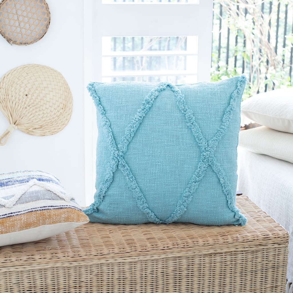 Heartham Solid Canal Blue Textured Cotton Throw Pillow by Sevita