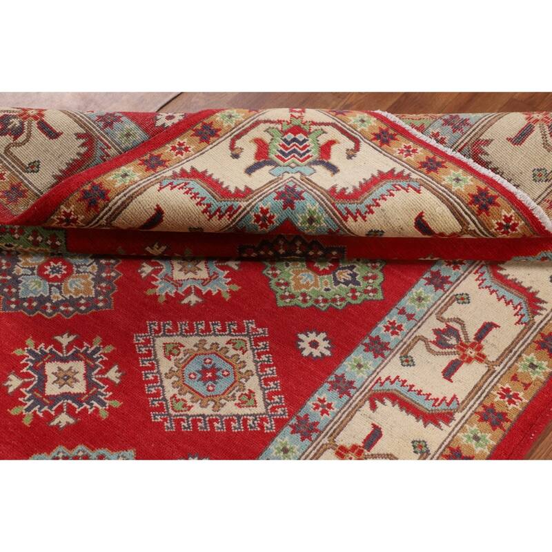 Kazak Oriental Rug Hand-Knotted Bedroom Red Wool Carpet - 5'0" x 6'7"