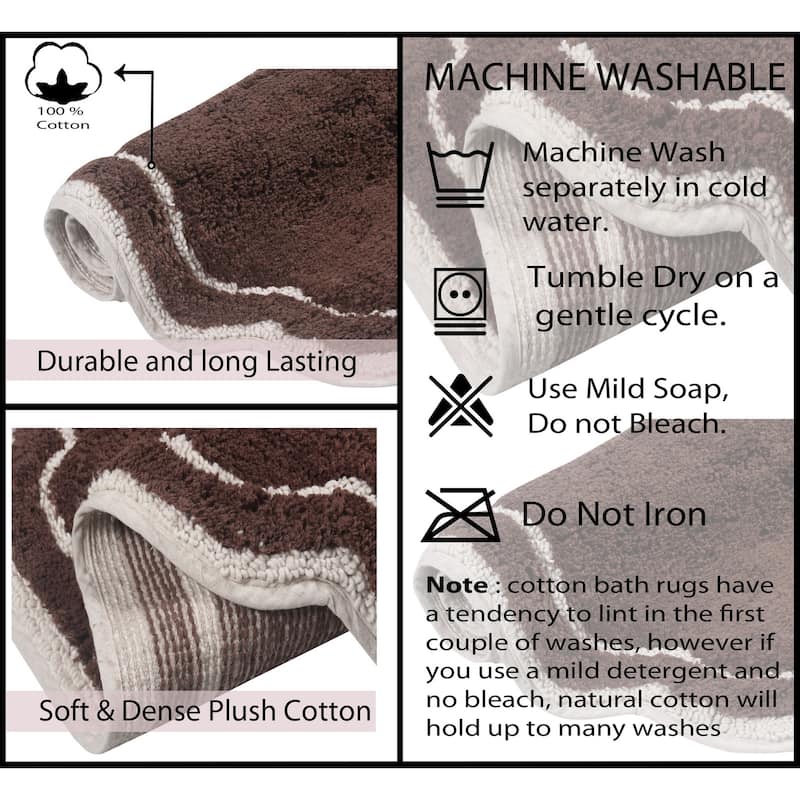 Allure Collection 100% Cotton Non-Slip Bathroom Rug Set, 3 Piece Machine Washable- Bathroom Rug, Bath Rug, U Shaped Contour