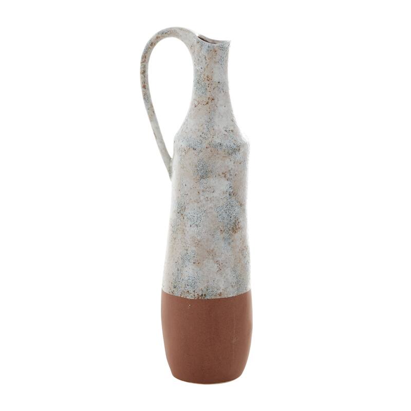 White Ceramic Handmade Decorative Vase with Terracotta Accents