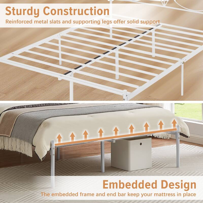 VECELO Wave Design Metal Bed Frame with 12.6" Underbed Storage High Headboard Industrial Platform Bed