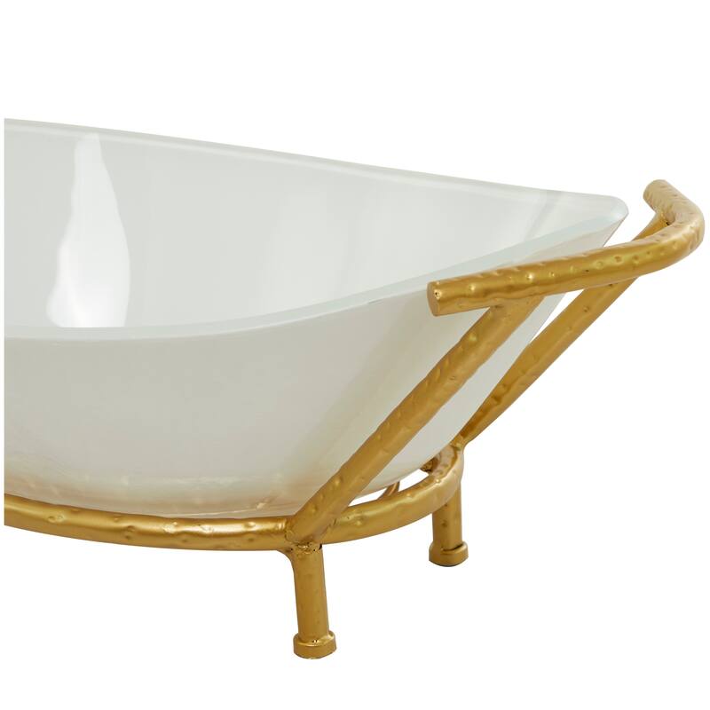 CosmoLiving by Cosmopolitan Glass Kitchen Serving Bowl with Gold or Brown Metal Stand and Ring Feet - Clear or White