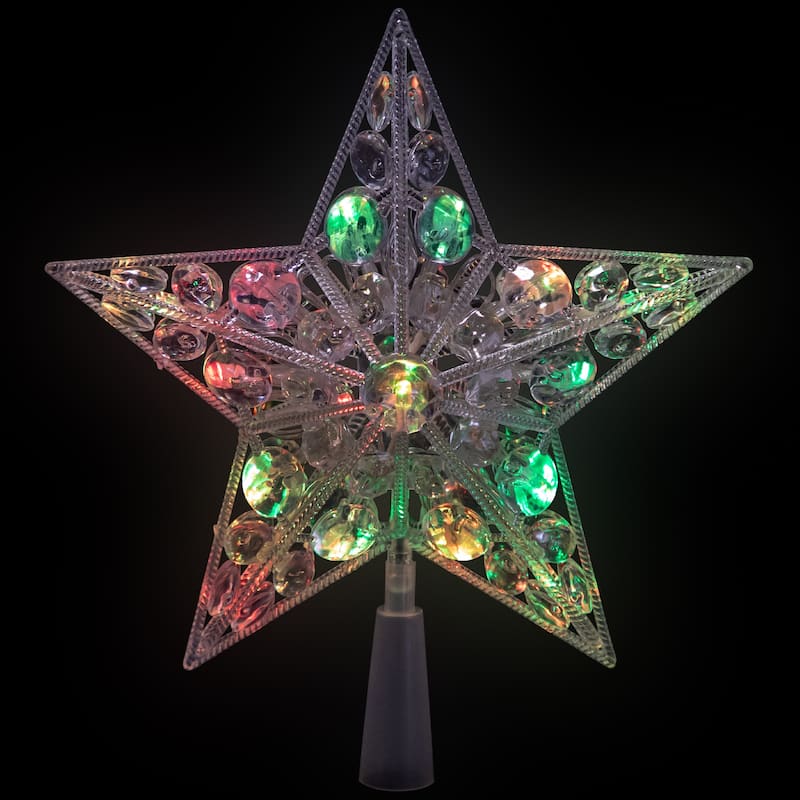 LED Lighted Battery Operated Color Changing Jeweled Star Christmas Tree Topper - 9.5"