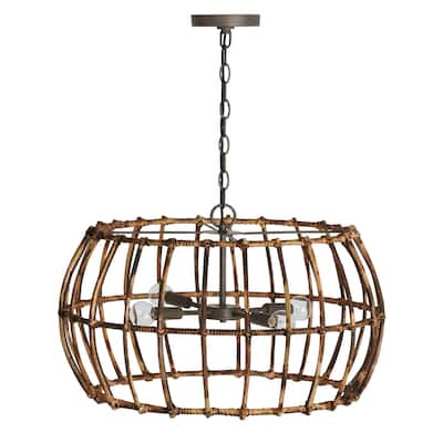 Sanibel 4-light Blazed Rattan/ Nordic Grey Hanging Pendant