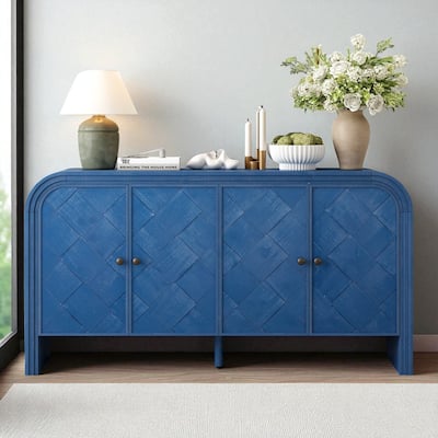 Modern MDF Sideboard Buffet Cabinet with Woven Wood Slat Doors and Solid Wood Veneer for Hallway or Entryway
