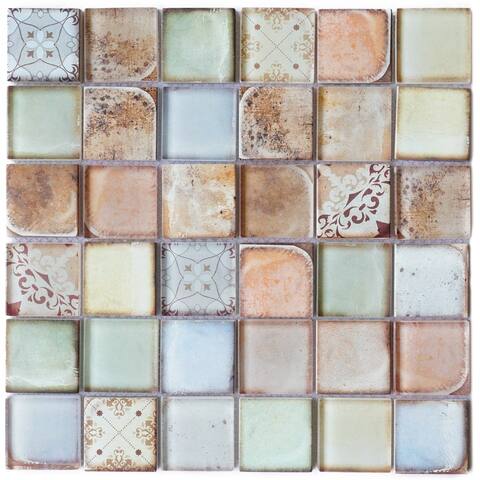 TileGen. Classic Roman 2" x 2" Glass Mosaic in Retro Wall Tile (10 sheets/9.7sqft.)