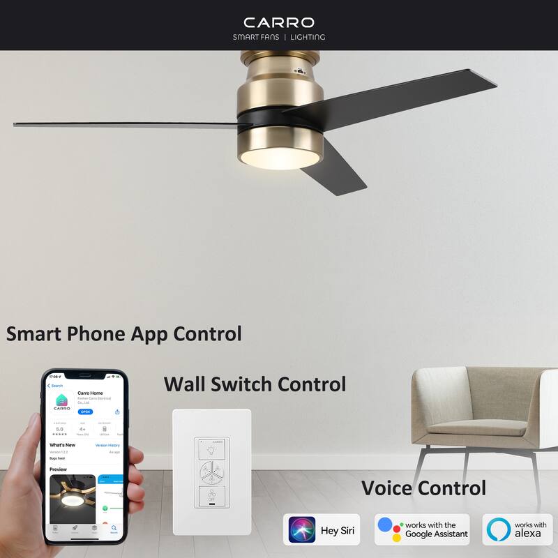 CARRO Aurora 52" 3-Blade Indoor Smart Ceiling Fan with Light and Wall Control