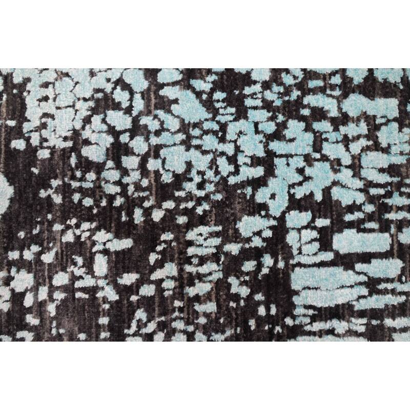 ECARPETGALLERY Hand-knotted Legacy Aqua, Black Silk, Wool Rug - 2'6 x 11'11