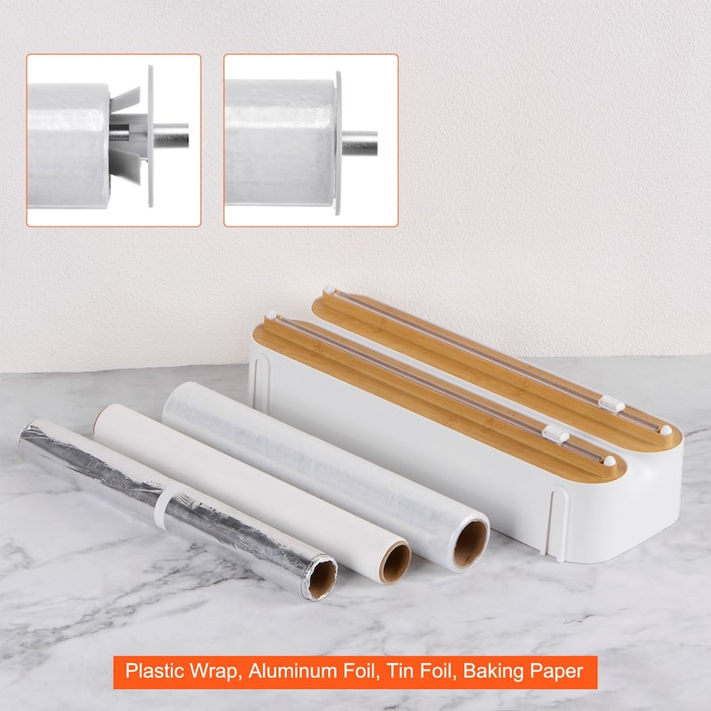 3 in 1 15"x5.3" Plastic Wrap Dispenser with Cutter, Magnetic Bottom - Wood Color