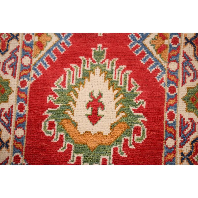 Hand Knotted Oriental 100% Wool Carpet Traditional Geometric Red Kazak Area Rug - 2' 11'' X 1' 11''