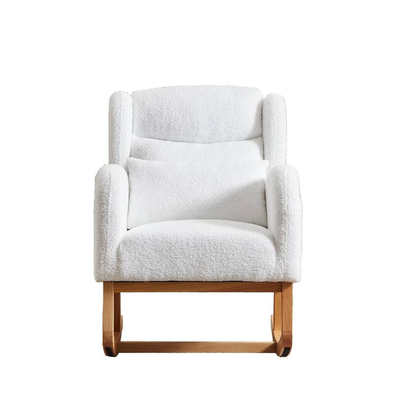 Modern Accent Rocking Chair with Pillow, High Backrest Arm Chair Accent Chair Glider Lounger with 2 Side Pockets for Living Room