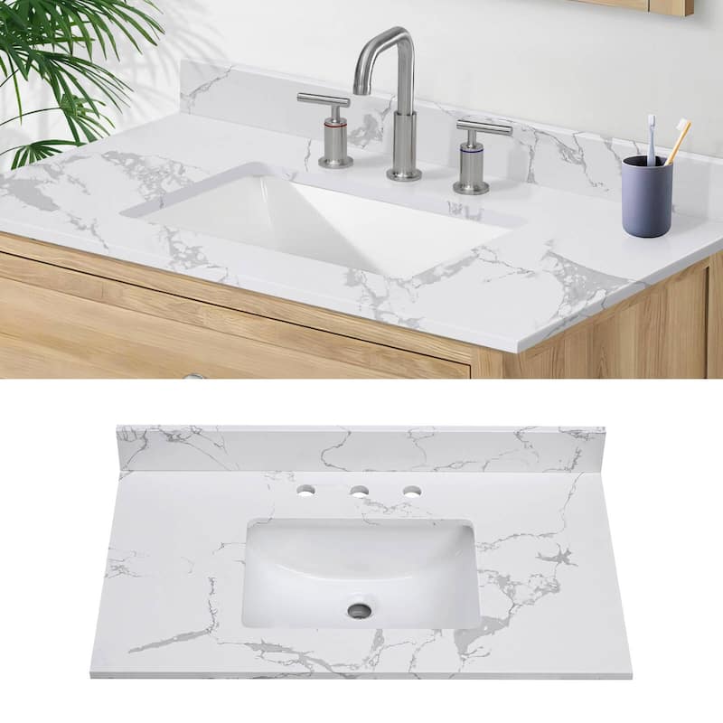Glacifrost 37 inch Cultured Marble Bathroom Vanity Top with Sink