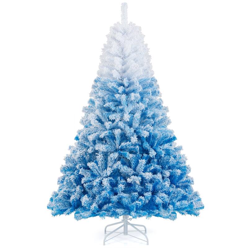Costway 5/6/7/8 FT Artificial Christmas Tree with 456/820/1264/1774 - See Details - 6 FT-White & Blue - 6 Foot