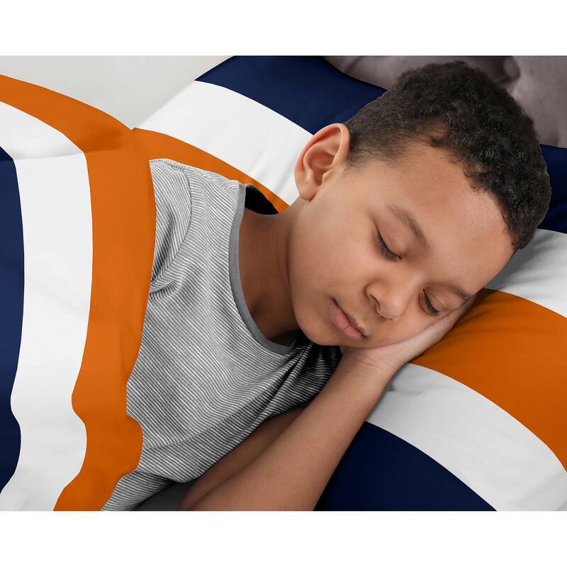 Sweet Jojo Designs Navy Blue and Orange Stripe 3-piece Comforter Set