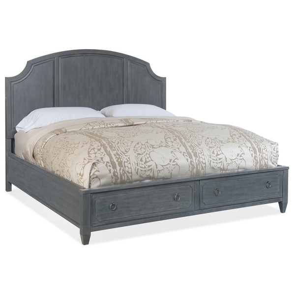 Hooker Furniture 5770-90166 King Acacia Panel Bed Frame with Two Drawers from the Hamilton Collection - Gray Blue