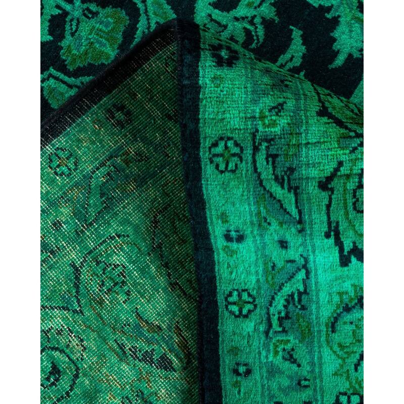 Overton Hand Knotted Wool Vintage Inspired Modern Contemporary Overdyed Green Area Rug - 6' 1" x 9' 3"