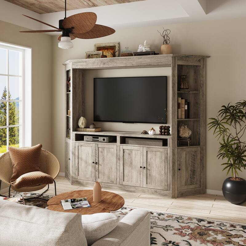 Entertainment Center for 70 Inch TV, Large Media Console with Storage Cabinets Farmhouse TV Wall Unit