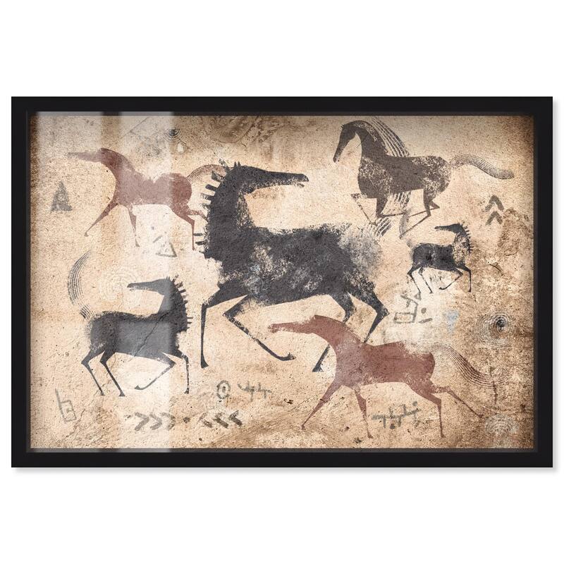 Cave Drawing Horses Shadowbox by Art Remedy - Black - 45" x 30"