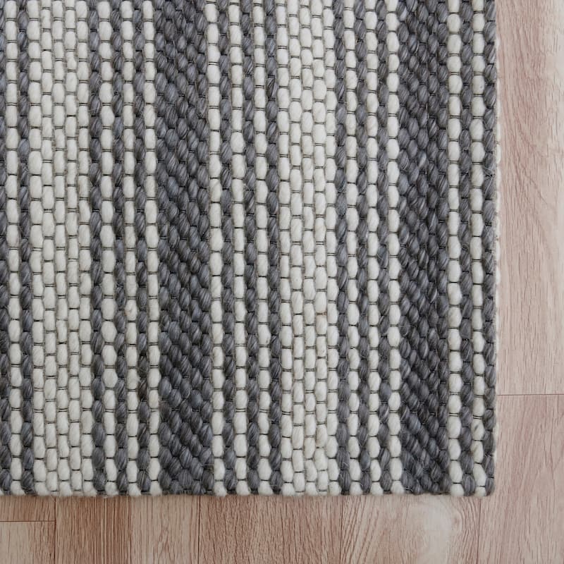 Sevita Dark Gray/Ivory Transitional Striped Wool Indoor Area Rug