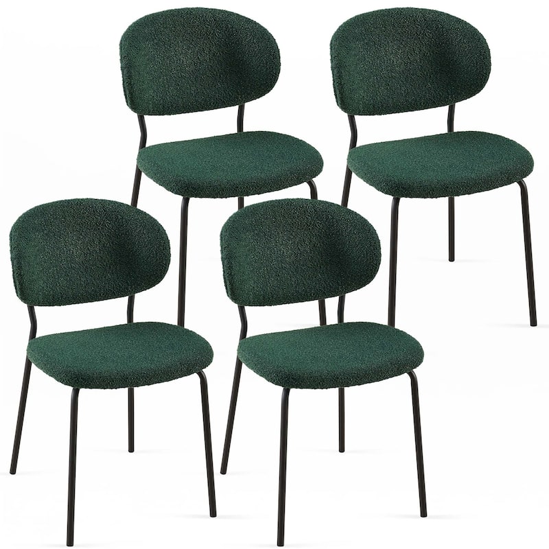 Boucle Fabric Dining Chairs - Set of 4 - Dark Green