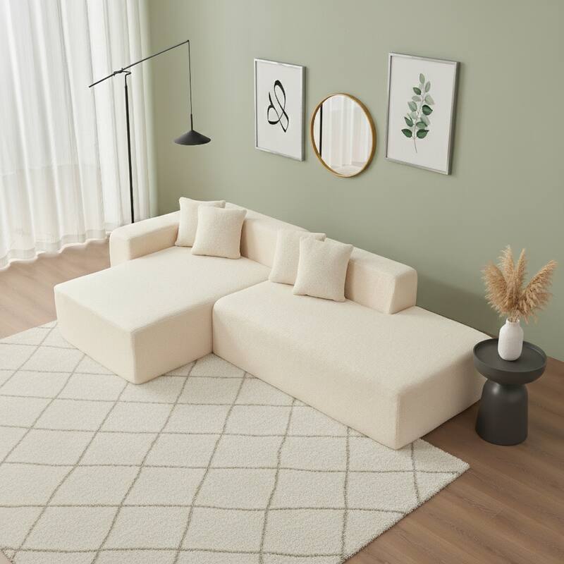 105.1" L-Shaped Modern High-Density Sponge Lambswool Upholstered Modular Sectional Sofa with Pillows