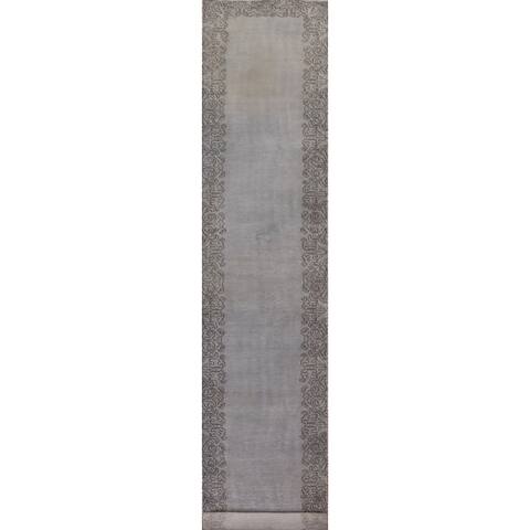 Over-dyed Bordered Tabriz Persian Wool Rug Runner Hand-knotted Carpet - 3'2" x 15'7"