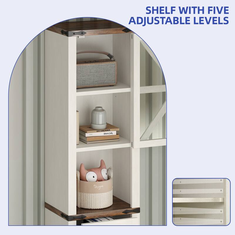 Moasis 68"H Storage Cabinet with 3 Drawers, Farmhouse Bathroom Cabinet with Barn Doors & Adjustable Shelves