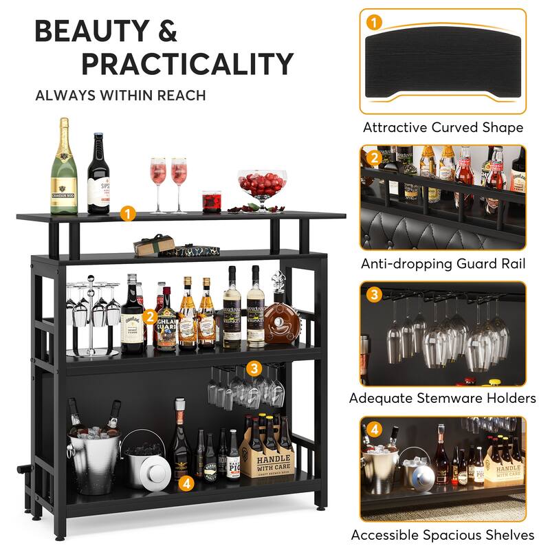 Bar Unit for Home Liquor, Black Entertainment Bar Upholstered Bar Table with Storage