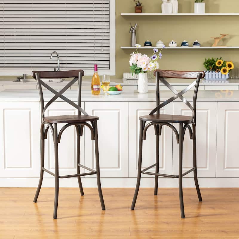 Glitzhome Industrial Rustic High Bar Stools with Wood Seat