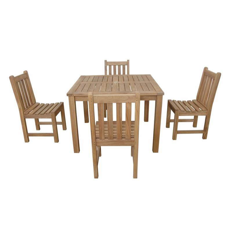 Teak Dining Set - 5 Piece Outdoor Patio Furniture Set - Solid Wood Table & Chairs
