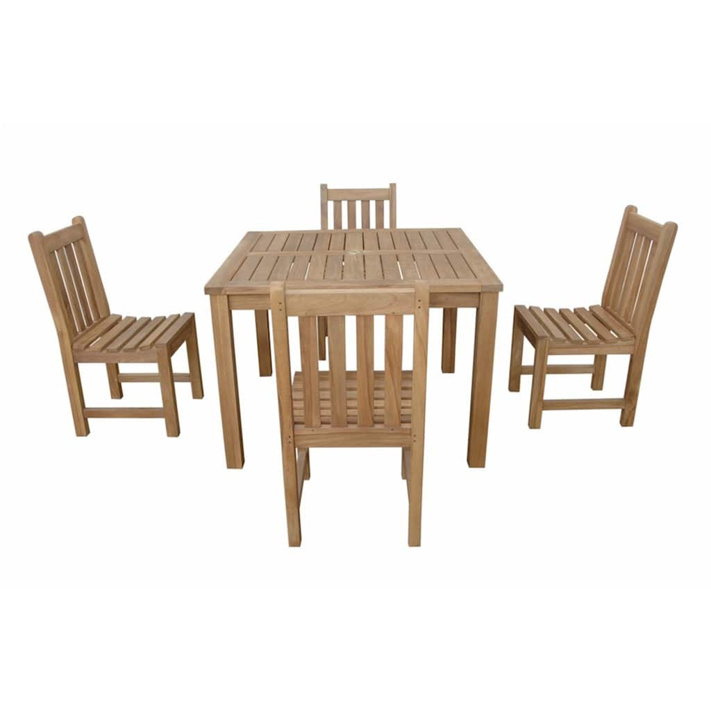 Teak Dining Set - 5 Piece Outdoor Patio Furniture Set - Solid Wood Table & Chairs