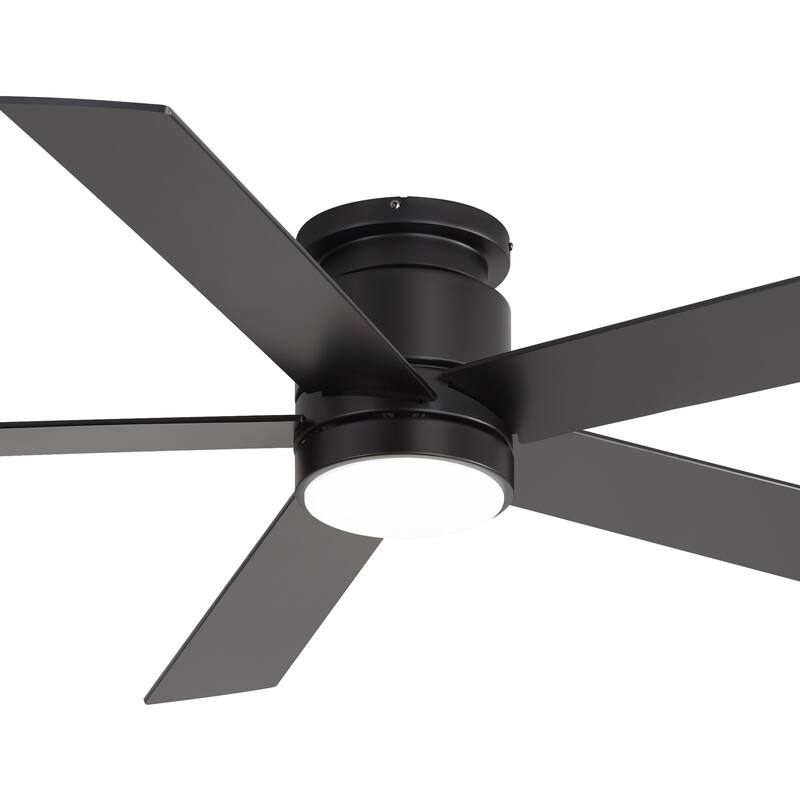 42"/52" Modern Black Flush Mount Ceiling Fan with LED Light and Remote