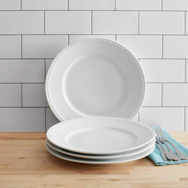 Everyday White Set of 4 Beaded Dinner Plate, 10.5-Inch - 10.5 Inch